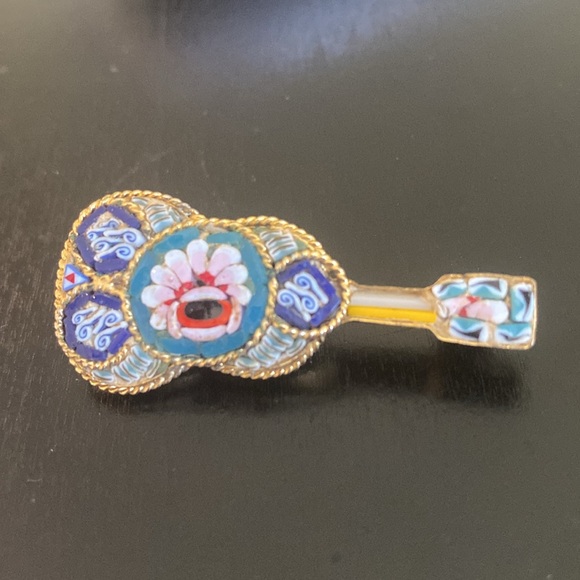 Vintage Micro Mosaic Italian Guitar Pin - Picture 4 of 12